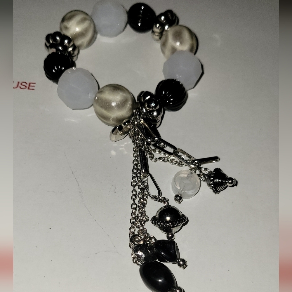 Chunky Beaded Bracelet Chain Tassel Accent
